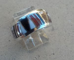 Genuine Navajo Sterling Silver and Magnasite, Red Coral, White shell and Black Onyx Ring