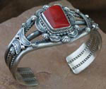 Red Coral Bracelet in solid sterling silver