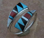 Genuine Navajo Sterling Silver Adjustable Ring with Turquoise, Red Coral, Mother 
      of Pearl and Jet