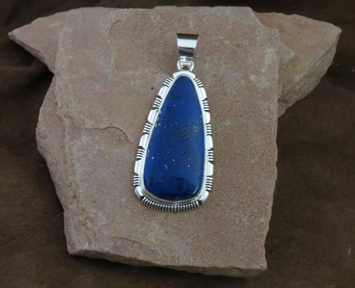 Navajo Solid Sterling Silver Lapis Pendant
