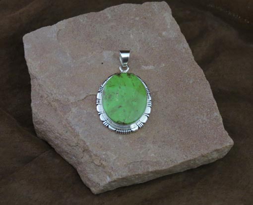 Navajo Solid Sterling Silver Gaspeite Pendant