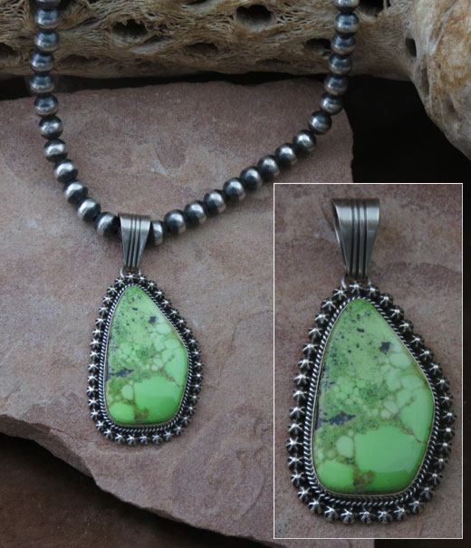 Navajo Solid Sterling Silver Gaspeite Pendant