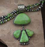 Genuine Navajo Sterling Silver Gaspeite Necklace and Pendant