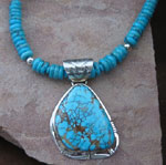 Genuine Navajo Sterling Silver Beaded Necklace, Candelaria Turquoise Pendant