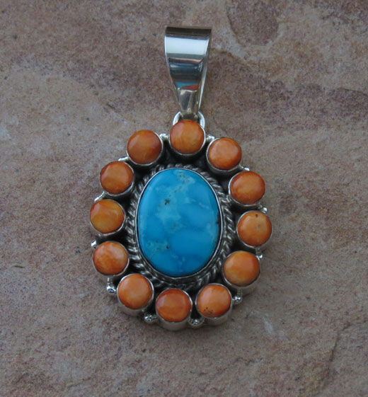 Navajo Solid Sterling Silver Turquoise Pendant