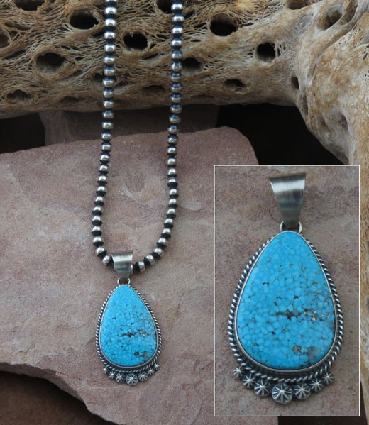 Navajo Solid Sterling Silver Turquoise Pendant