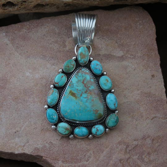 Navajo Solid Sterling Silver Pilot Mountain Turquoise Pendant