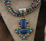 Genuine Navajo Sterling Silver Lapis and Spiny Oyster Necklace, Pendant and Earrings