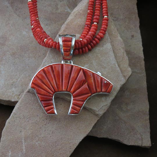 Navajo Solid Sterling Silver Red Coral Pendant