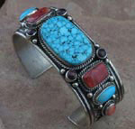 Turquoise, Spiny Oyster Bracelet in solid sterling silver