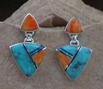 Genuine Spiny Oyster, Turquoise and Opal earrings