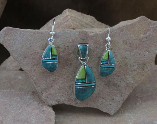 Sterling Silver Earrings- Turquoise, Gaspeite, Cultured opal