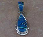 Genuine Navajo Sterling Silver Pendant- Denim Lapis, Cultured Opal and Jet
