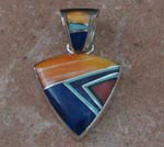 Genuine Navajo Sterling Silver Pendant- Turquoise, Spiny Oyster, Coral and Lapis