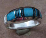 Genuine Navajo Sterling Silver Ring Turquoise, Opal and Onyx