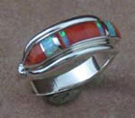 Genuine Navajo Sterling Silver Ring Orange Spiny Oyster Shell and Opal
