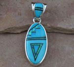 Genuine Navajo Sterling Silver Pendant- Sleeping Beauty Turquoise, Cultured Opal and Jet