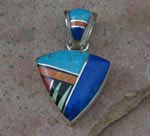 Genuine Navajo Sterling Silver Pendant- Turquoise, Oyster, Shell, Coral, and Lapis