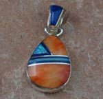 Genuine Navajo Sterling Silver Pendant- Turquoise, Oyster Shell, Opal, and Lapis