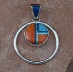 Genuine Navajo Sterling Silver Pendant- Turquoise, Spiny Oyster, Opal and Lapis