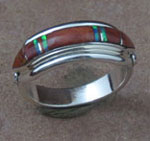 Genuine Navajo Sterling Silver Ring Orange Spiny Oyster Shell and Opal