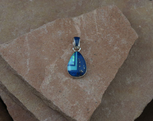 Navajo Solid Sterling Silver Lapis, Turquoise and Opal Pendant