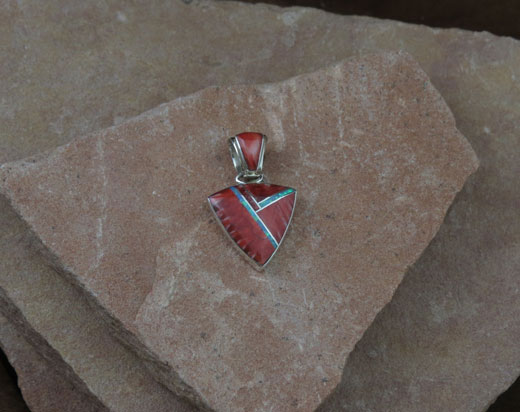 Navajo Solid Sterling Silver Red Spiny Oyster Shell and Cultured Opal Pendant