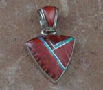 Genuine Navajo Sterling Silver Pendant- Red Spiny Oyster Shell and Cultured Opal