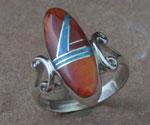 Genuine Navajo Sterling Silver Ring Orange Spiny Oyster Shell and Opal