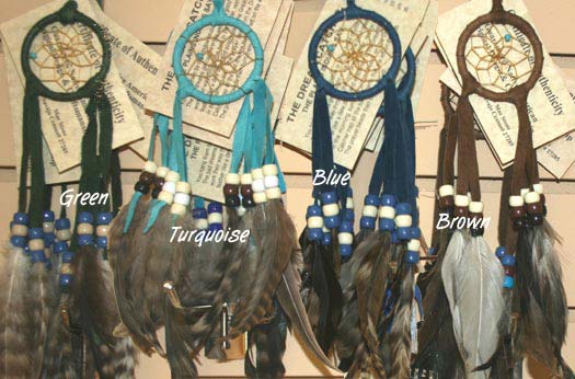 small green, turquoise, blue and brown Dream catchers
