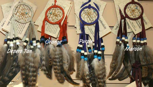 small desert tan, orange, purple, and maroon Dream catchers