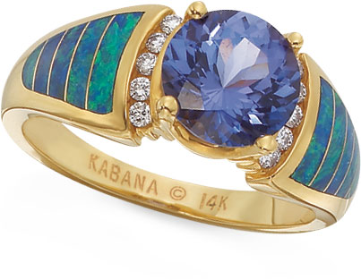 Kabana Ring- Tanzanite and Diamonds with Australian Opal Inlay Kabana Ring- Tanzanite and Diamonds with Australian Opal Inlay