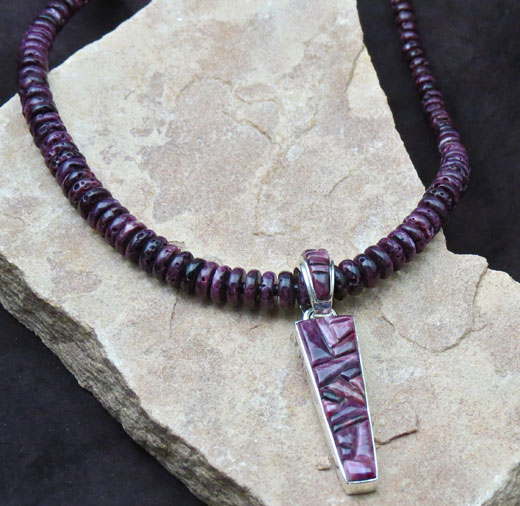 Navajo Solid Sterling Silver Purple Spiny Oyster shell Pendant and necklace