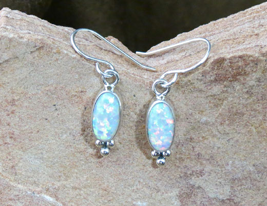 Sterling Silver Cultured Opal Earrings