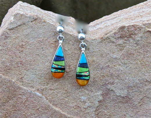 Sterling Silver Sugelite, black Jet, cultured Opal, Gaspeite and Sleeping Beauty turquoise Earrings