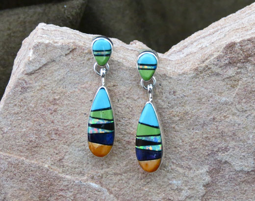 Sterling Silver Earrings- Spiny oyster shell, Sugelite, Jet, Opal, Gaspeite and Sleeping Beauty turquoise