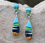 Genuine Navajo Sterling Silver earrings with Turquoise, Jet, Sugelite, Opal and Gaspeite