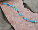 Turquoise, Gaspeite, Coral, Spiny Oyster Bracelet in solid sterling silver