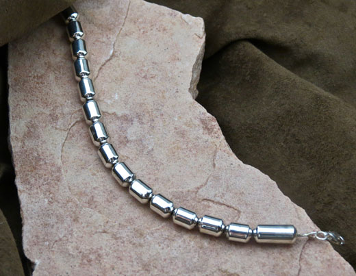 Sterling Silver Link Bracelet- barrel beads
