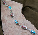 Sleeping Beauty Turquoise, Red Coral Bracelet in solid sterling silver