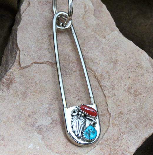 Native American Genuine Turquoise and Coral key chain