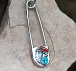 Sterling Silver and Coral key chain with Turquoise