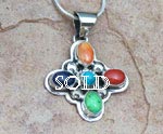 Genuine Navajo Sterling Silver Pendant- Turquoise, Coral, Gaspeite, Spiny Oyster Shell