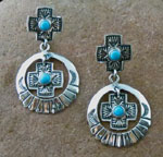 Genuine Navajo Sleeping Beauty Turquoise Cross earrings