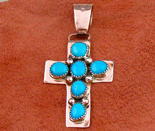 Navajo Copper and Turquoise Cross Pendant