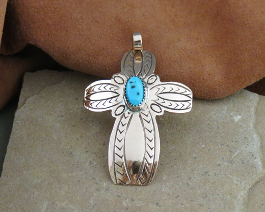 Navajo Copper and Turquoise Cross Pendant