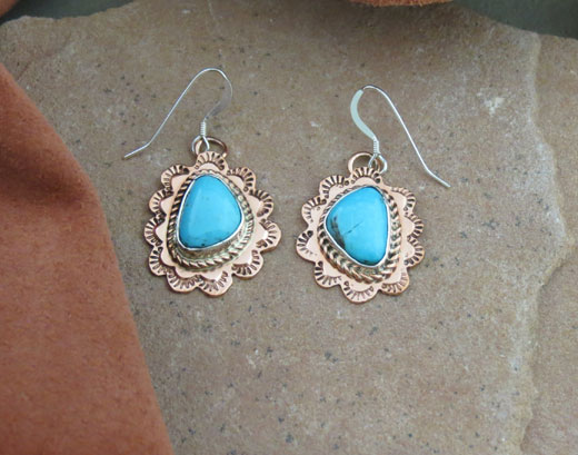 Navajo Copper and Turquoise Earrings Earrings