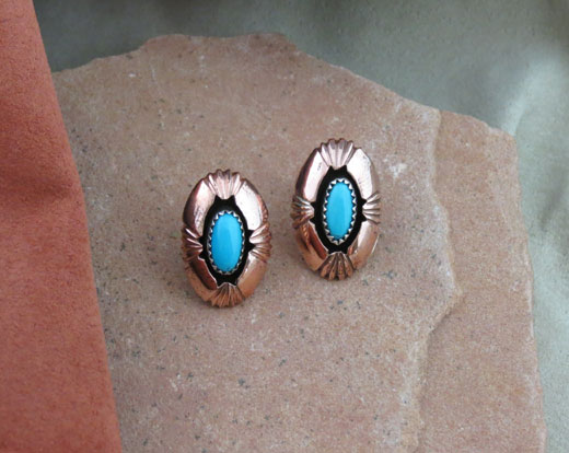 Navajo Copper and Turquoise Earrings