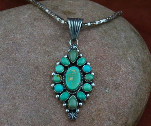 Navajo Solid Sterling Silver Pilot Mountain Turquoise Pendant