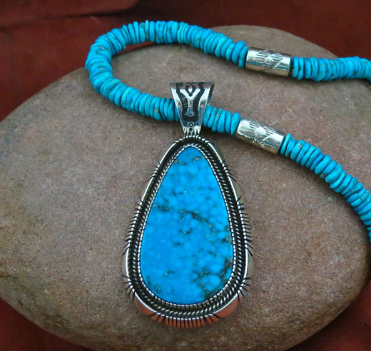 Navajo Solid Sterling Silver Kingman Turquoise Pendant